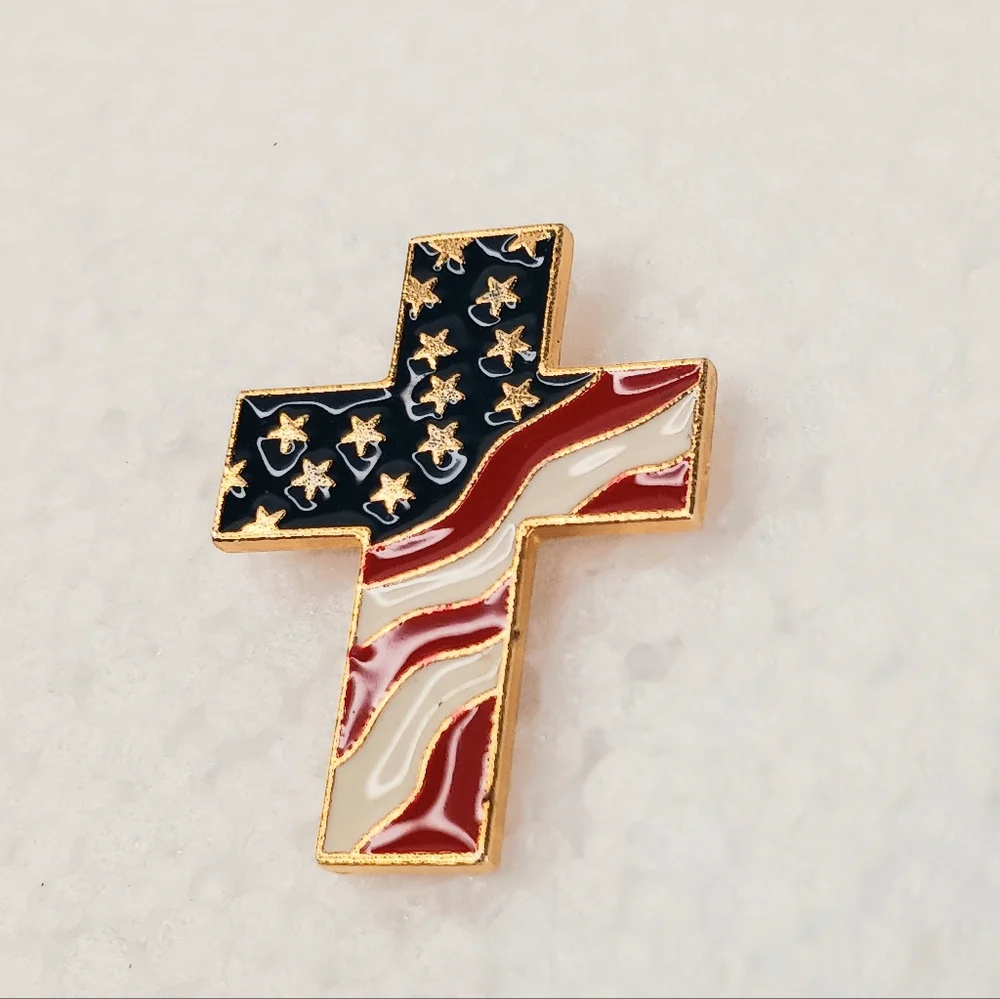 Lapel Pin American Flag Cross Vintage